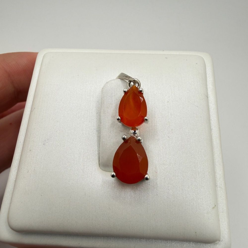 NWOT Two pear cut Carnelians in sterling silver pendant!